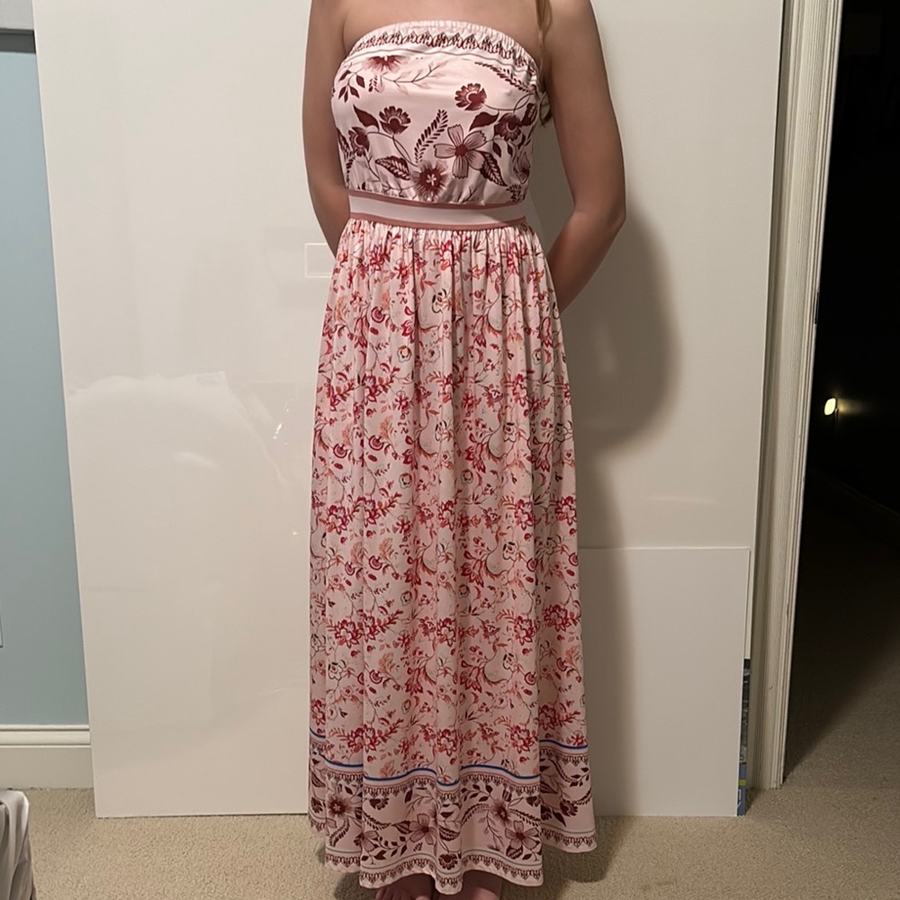 Floral Pink Strapless Maxi Dress Size 4
